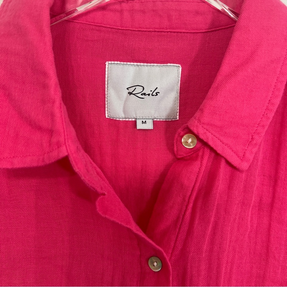 Rails Ellis Gauze Button Down Shirt Pink Hibiscus Organic Cotton M - Picture 6 of 11